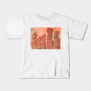 Moai statues watercolor Kids T-Shirt